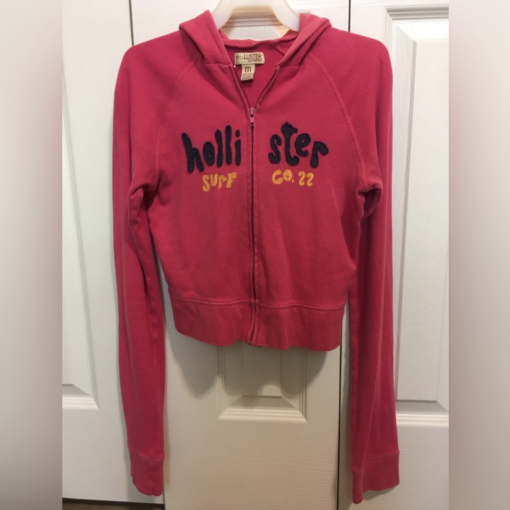 Hollister crop hoodie size M dark pink vintage 2000’s